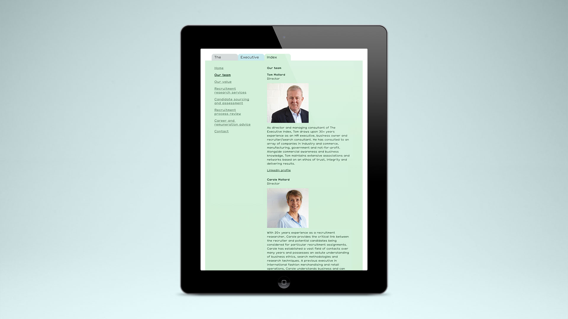 Self-titled The Executive Index Brand Identity Website