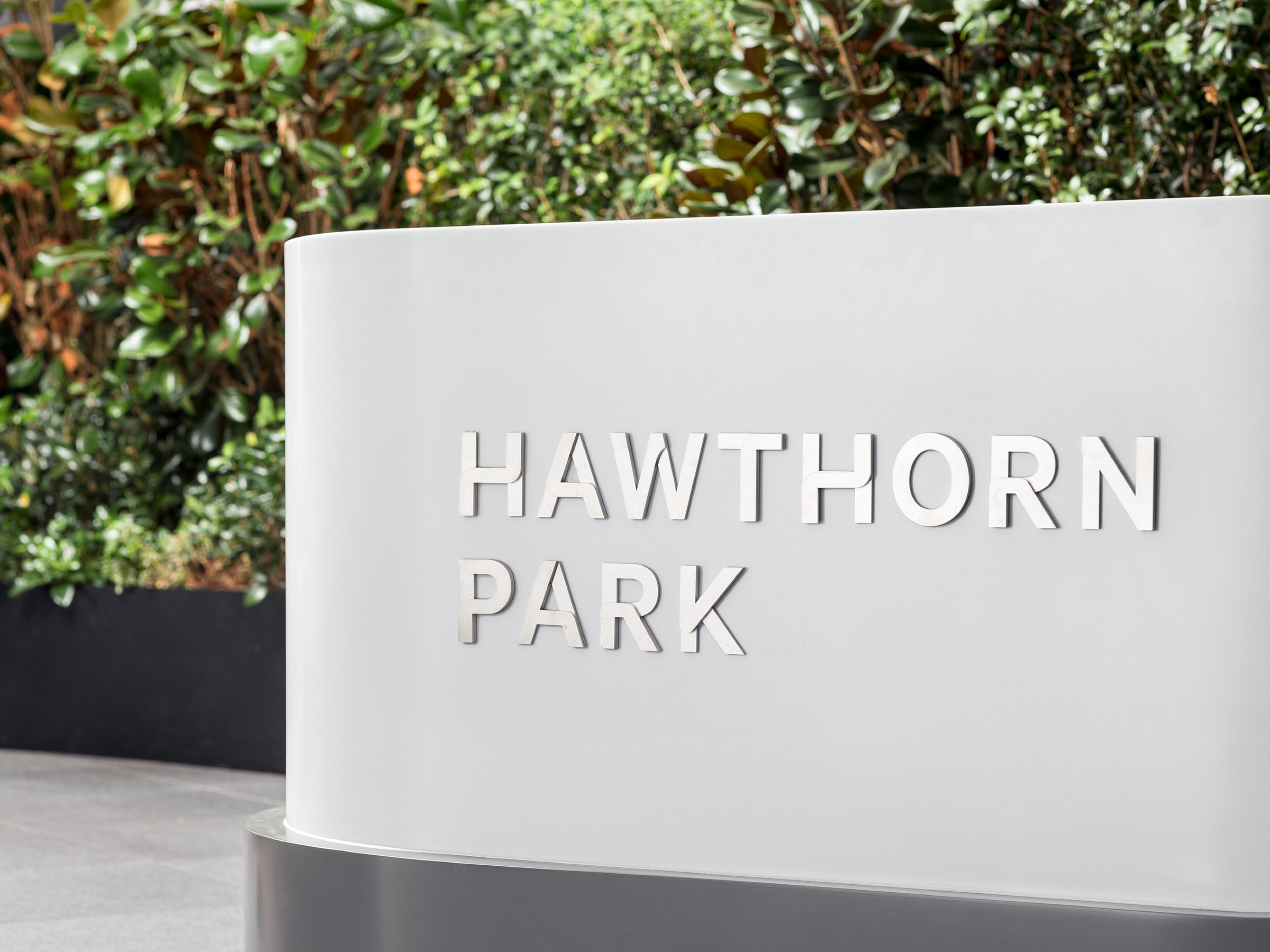 Self-titled Hawthorn Park Brand Identity Display Suite Signage