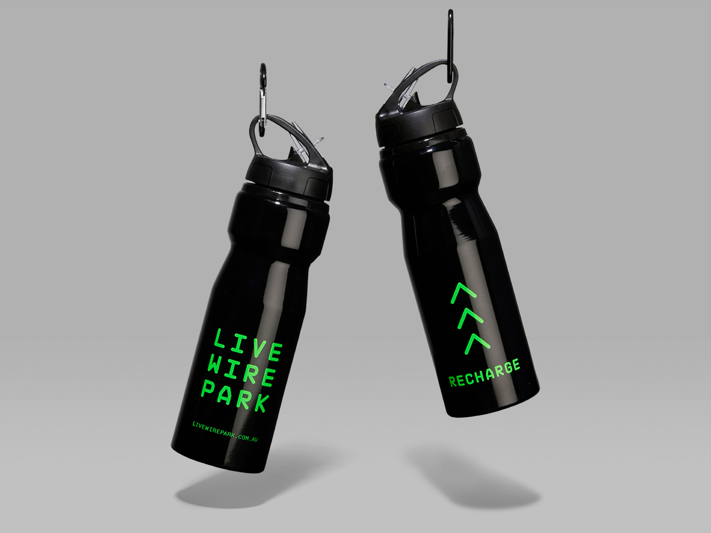 Self-titled Live Wire Park Brand Identity Merchandise Bottles
