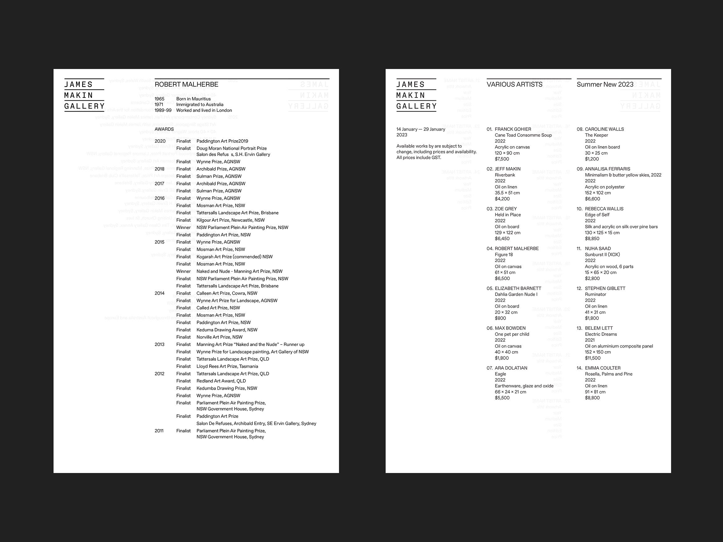Self-titled Casestudy James Makin Gallery Room Sheet