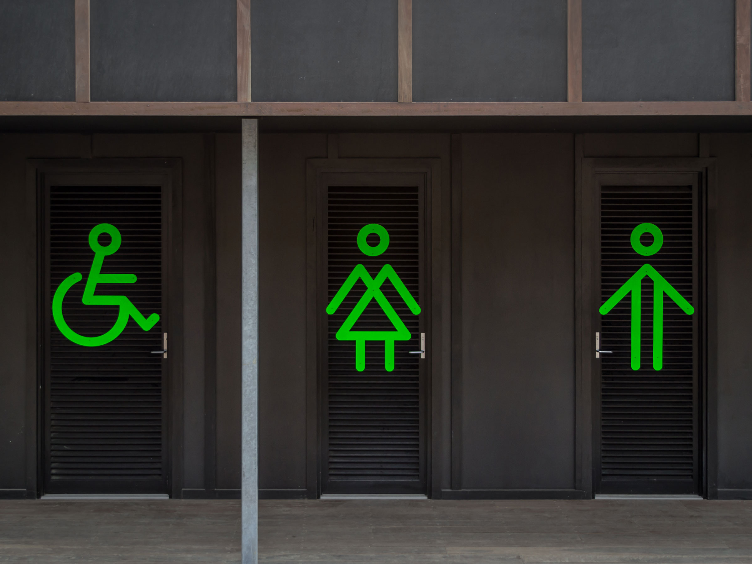 Self-titled Live Wire Park Brand Identity Signage Bathroom