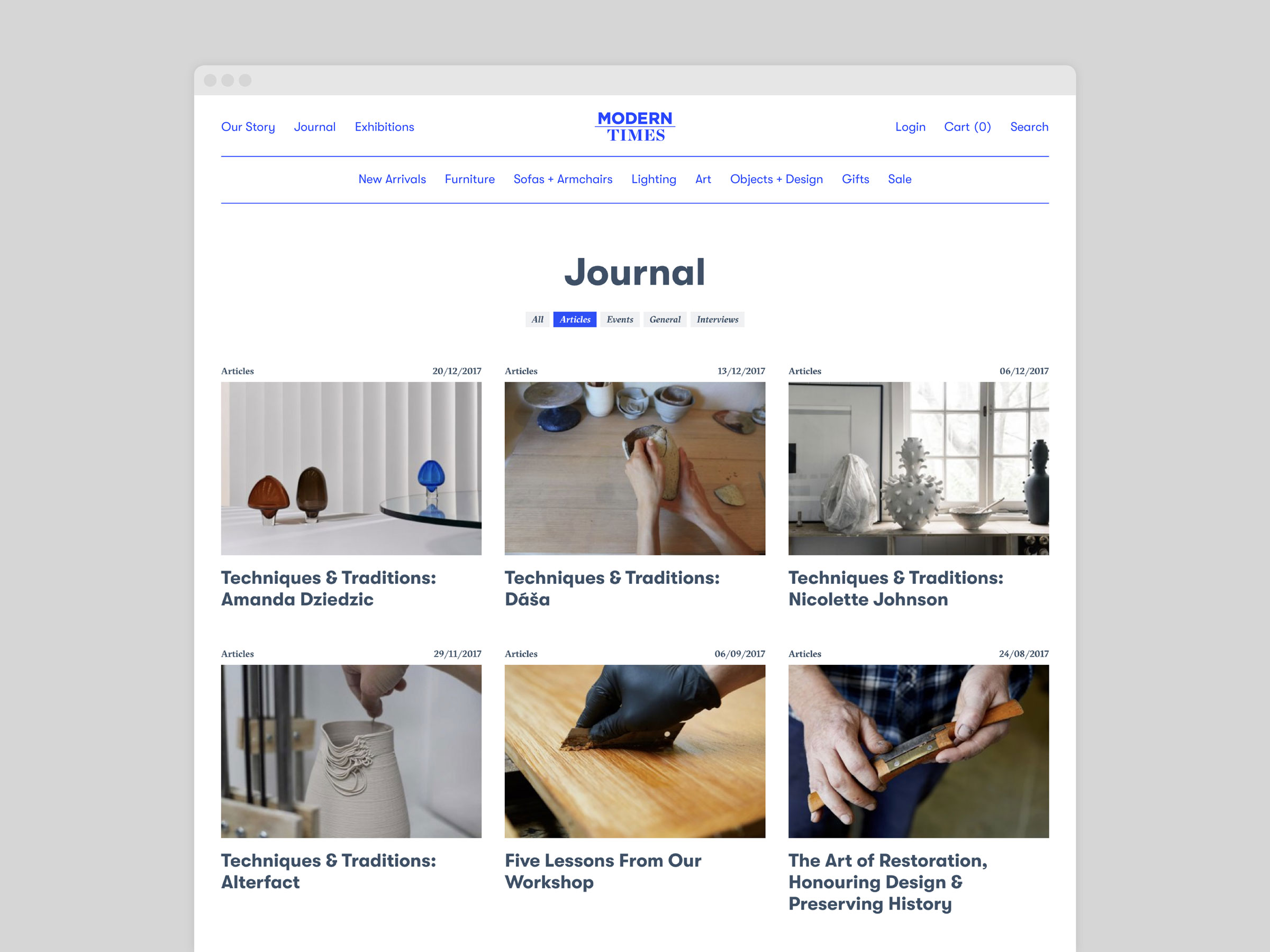 Self-titled Modern Times Brand Identity Website Journal Landing